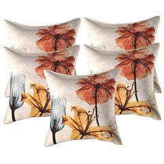 Kuber Industries Floral Sining Design 5 Piece Velvet Cushion Cover - 16"x16", White