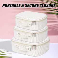 Heart Home Jewellery Kit|Cosmetic Storage Box|Travel Pouch|Jewellery Box for Women|Jewellery Make up Organizer|5 Different Pouch|Dot Vanity Pouch|White