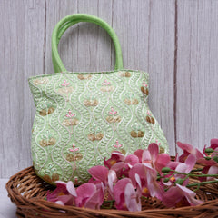 Heart Home Hand Bag|Traditional Hand Bag|Silk Wallet Hand Bag|Woman Tote Hand Bag|Ladies Purse Handbag|Gifts Hand Bag|Curved Shape Embroidery Hand Bag|Green