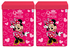 Heart Home Disney Minnie Print Non Woven Fabric Foldable Laundry Basket, Toy Storage Basket, Cloth Storage Basket With Lid & Handles (Set Of 2, Pink)-HHEART16286