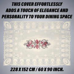 Kuber Industries Dining Table Cover | Cotton Table Cloth Cover | 6-Seater Table Cloth | Glory Table Cover | Table Protector | Table Cover for Dining Table | 60x90 Inch | DTC | Cream & Pink
