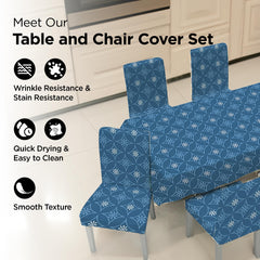 Kuber Industries Set of 5 Waterproof & Oil Repellent Dining Table Chair Cover 4 Seater Full Set | Washable & Dustproof Food Table & Seat Cover Protector Slipcover Cloth | Blue Floral