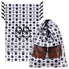 Heart Home Shoe Cover | Travel Shoe Storage Bags | Non-Woven Storage Bags | Shoe Cover with Drawstring | Shoe Organizer with Clear window | Black Dot-Design | Pack of 6 | White