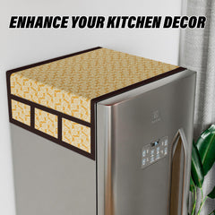 Kuber Industries Fridge Top Cover | Fridge Top Cover with Pockets | Refrigerator Top Cover for Kitchen | Fridge Top Cover with 6 Utility Pockets | Carry Fridge Cover | Golden