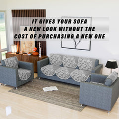 Heart Home Sofa Cover Set|5-Seater Couch Cover|Cotton Sofa Slip Cover Set|Sofa Slipcover Set|Sofa Cover for Living Room|S-22 Flower Sofa Cover Set| Brown