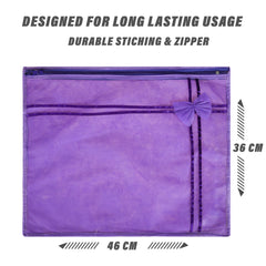 Heart Home Saree Cover | Clothes Storage Bag | Single Packing Saree with Zip Closure | Wardrobe Organizer | Cloth Stoarge Organizer | Bow-Design | Pack of 12 | Purple
