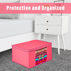 Heart Home Saree Cover | Clothes Storage Bag | Storage Organizer Bag | Zip Closure Saree Cover | Wardrobe Organizer | Bow-Design | 6 Inch | Pack of 9 | Pink