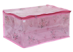 Heart Home Transparent Net Storage Organizer Wardrobe Organiser Regular Clothes Bag-Pack of 3 (Pink)