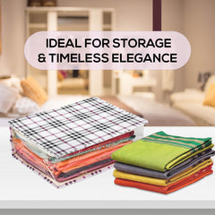 Heart Home Saree Cover | Clothes Storage Bag | Storage Organizer Bag | Zip Closure Saree Cover | Side Transparent Wardrobe Organizer | Check-Design | 6 Inch | Cream