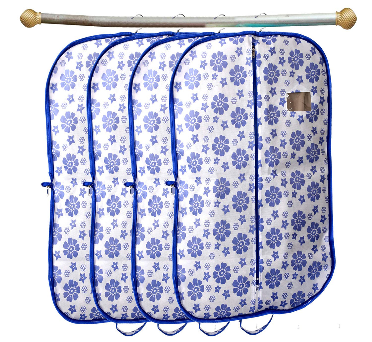 Kuber Industries Flower Printed 4 Pieces Foldable Non Woven Men's Coat Blazer Cover (Blue)-KUBMART869