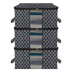 Heart Home Underbed Storage Bag | Clothes Storage Organizer | Blanket Cover with Clear Window | Zipper Closure & Handle Cloth Organizer | Check-Design | Large | Pack of 3 | Black