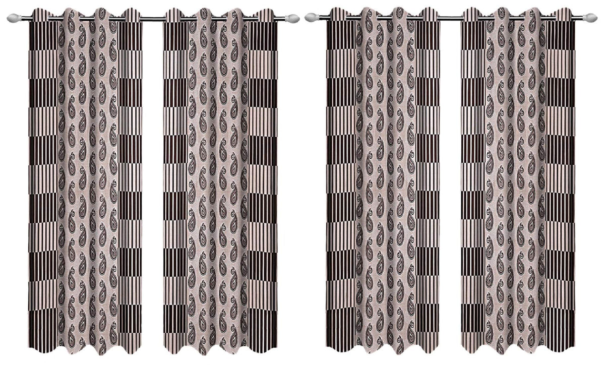 Kuber Industries Zig Zag Design Polyester 6 Pieces Eyelet Door Curtain 7 Feet (Brown)-CTKTC30475