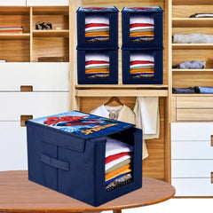 Heart Home Marvel Spider-Man Shirt Stacker|Foldable Shirt Stacker for Cloth|Non-Woven Wardrobe Organizer for Home With Lid (Blue)