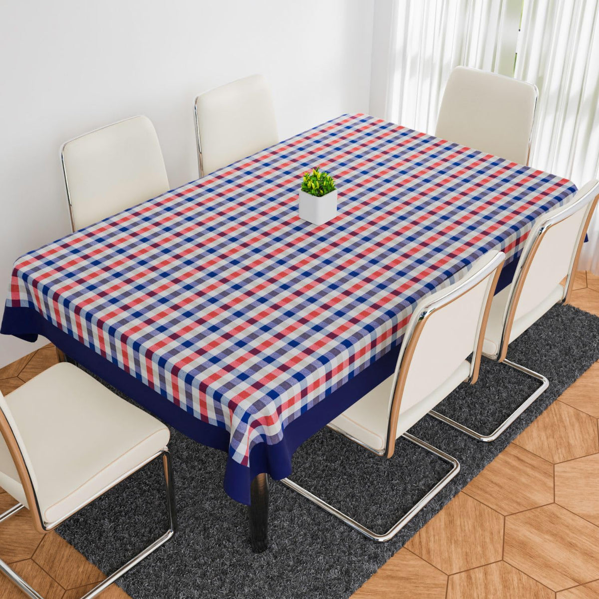 Kuber Industries Dining Table Cover | Cotton Table Cloth Cover | 6-Seater Table Cloth | Table Protector Cover | Table Cover for Dining Table | Blue Check Table Cover | 60x90 Inch | DTC | Red