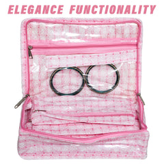 Heart Home Makeup Storage Bag | Vanity Box for woman | Laminated Watch Organizer | Cosmetic Storage Kit | Makeup Kit with Handle | 8 Pouch Jewellery Storage Bag | Check-Design | Pink