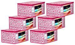 Kuber Industries Leaf Design 6 Piece Non Woven Fabric Saree Cover Set with Transparent Window, Extra Large, Pink- CTKTC031913