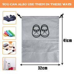 Heart Home Shoe Cover | Travel Shoe Storage Bags | Non-Woven Storage Bag | Shoe Cover with Drawstring | Shoe Organizer with Clear window | Plain | Pack of 24 | Gray