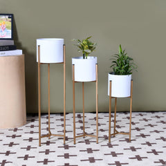 Urbane Home Planter | Plant Stand for Living Room | Plant Stand for Home | Planter Pot Stand for Outdoor | Gamla Stand for Home | Metal Floor Tall Indoor Plant Stand | Set of 3 | White