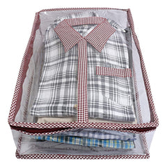 Heart Home Multiuses Check Print PVC Shirt Organizer For storing Shirt Pack of 3 (Maroon)