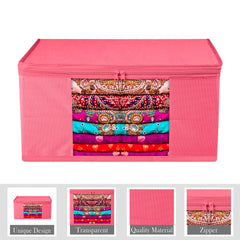 Heart Home Saree Cover | Zip Closure Saree Cover | Clothes Storage Bag | Wardrobe Organiser for Suit | Transparent Window Saree Cover | Plain Saree Cover | 9 inch | Pack of 9 | Pink