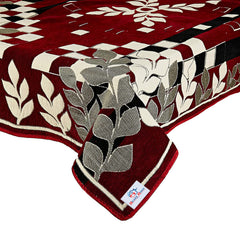 Heart Home Leaf Printed Velvet 4 Seater Center Table Cover,40"x60" (Maroon)-44HH0107