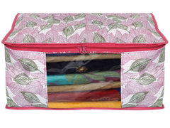 Kuber Industries Non-Woven Leaf Print Saree Covers With Zip|Foldable Wardrobe Organizer For Clothes|Saree Bags Keep 8 To 10 Saree|Suitable For Lehenga, Suit, Dress|Pack Of 3 (Multi)