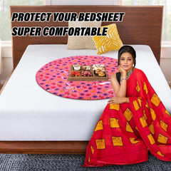 Kuber Industries Food Mat | Floral Design Satin Bed Server | Round Table Placemat | Waterproof Bed Server for Bedsheet | 36 Inch | Pack of 2 | Pink
