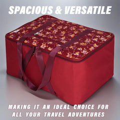 Heart Home Storage Bag | Clothes Storage Attachi Bag | Underbed Storage Bag | Zipper Storage Bag | Wardrobe Organizer with Handle | Travel Attachi Bag | Flower-Print | Large | Maroon