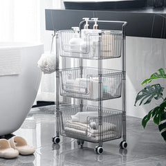 Kuber Industries Pack of 6 Multipurpose Trolley Storage Organiser | 3 Layer Shelf | Trolley with Wheels for Kitchen Accessories | Large Capacity, Easy installation, Space Saving | 2123 | Transparent