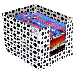 Heart Home Dot Print Non-Woven Fabric Foldable Cloth Storage Boxes Organizer for Wardrobe With Handle (Black & White)-HHEART16079