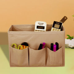 Heart Home Stationary Box | Non-Woven Files Organizer for Office | Desk Organizer | Stationary Organizer for Kids Room with 3 Compartment | Plain Storage Box | Small | Brown