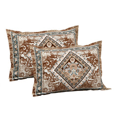 Kuber Industries Double Bedsheet with 2 Pillow Covers | 186 TC Premium Cotton Bedsheet for Double Bed | Bedsheet for Living Room-Home & Hotels | Arabic Beauty Flower Square | 100x108 Inch | Brown