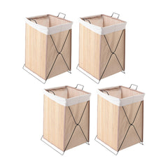 Kuber Industries Pack of 4 Foldable Bamboo Laundry Basket For Clothes With Lid | 51 Ltr Washing Clothes Storage Bag & Laundry Box - Light Brown