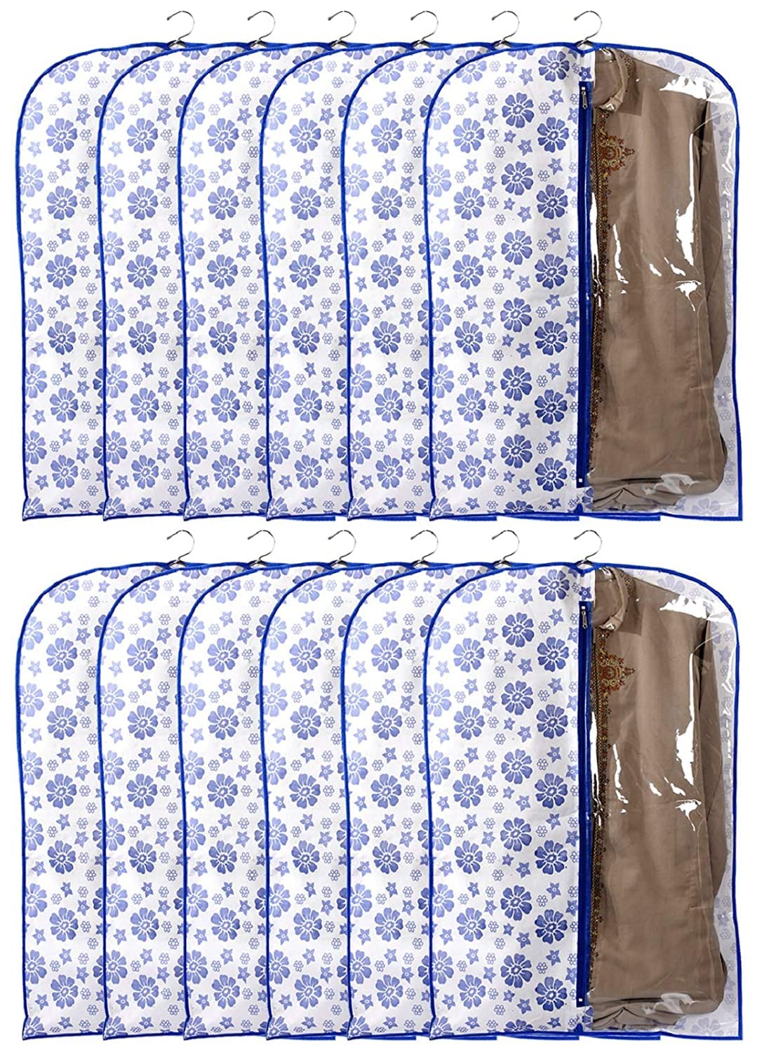 Kuber Industries Flower Printed Half Transparent Non Woven Men's Coat Blazer Cover (Blue) -CTMTC039458