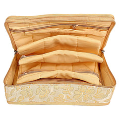 Heart Home Jewellery Kit | Silk Jewellery Storage Kit | Flower Pattern Jewellery Kit | Cosmetic Kit with 4 Flappable & 2 Pouch | Travel Kit for Necklace | Bracelet | Cream