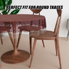 Heart Home Round Table Cover | PVC Table Cloth for Round Tables | 4 Seater Round Table Cloth | Self Star Kitchen Dining Tablecloth | Tabletop Cover | 60 Inch | Brown