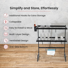 Kuber Industries 2-Layer Dish Drying Rack|Storage Rack for Kitchen Counter|Drainboard & Cutting Board Holder|Premium Utensils Basket (Black)