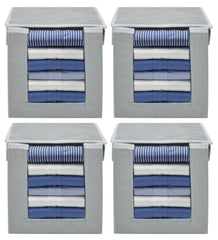 Heart Home Non-Woven Foldable Cloth Saree Stacker Cloth Wardrobe Organizer For Shirts, Sarees, Lehangas With Carrying Handle & Lid- Pack of 4 (Grey)-HS43HEARTH26887