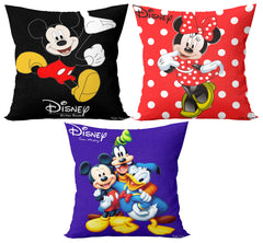 Heart Home Disney Team Minnie Mickey Print Silk Special Long Crush Cushion Covers (16"x16") Set of 3, Royal Blue & Red & Black- HEART1321
