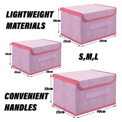 Heart Home Drawer Storage Box | Zig Zag Dhakkan Storage Box | Non-Woven Clothes Organizer | Storage Box with Handle | S | M | L | Pack of 3 | Pink