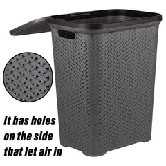 Kuber Industries Laundry Basket | Plastic Cloth Storage Hamper | Laundry Storage Basket with Lid | Laundry Basket For Bathroom | Storage Organizer | ELEGANCE | Gray