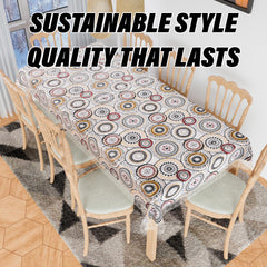 Kuber Industries Dining Table Cover | PVC Table Cloth Cover | 8 Seater Table Cloth | Rangoli Table Cover | Table Protector | Table Cover for Dining Table | 60x108 Inch | DTC | White