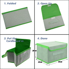 Kuber Industries Drawer Storage Box | Zig Zag Dhakkan Storage Box | Non-Woven Clothes Organizer For Toys | Storage Box with Handle | Medium | Pack of 2 | Green