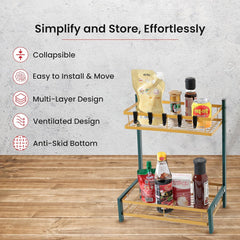 Kuber Industries 2-Layer Dish Drying Rack|Storage Rack for Kitchen Counter|Drainboard & Cutting Board Holder|Premium Utensils Basket Pack of 5 (Green & Gold)