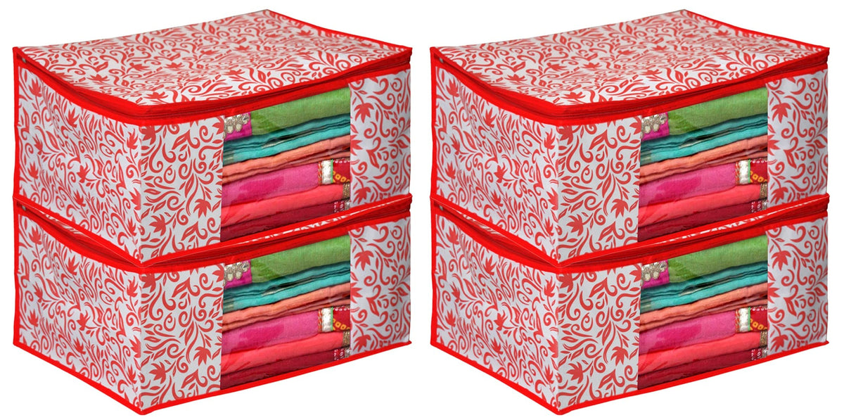 Heart Home Floral Printed Non-Woven Saree Cover With Tranasparent Window- Pack of 4 (Pink)-HS43HEARTH26111