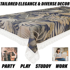 Kuber Industries Dining Table Cover | PVC Table Cloth Cover | 8 Seater Table Cloth | Green Leaf Table Cover | Table Protector | Table Cover for Dining Table | 60x108 Inch | DTC | Blue