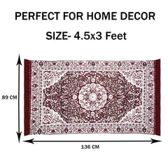 Heart Home Carpet | Velvet Flower Design Carpet | Super Soft Area Rugs | Carpet for Living room | Comfortable Prayer Mat | Carpet for Hall | 4.5x3 Feet | Maroon