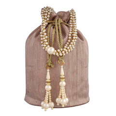 Heart Home Potli | Polyester Wedding Potli | Beads Handle Potli | Wallet Potli for Woman | Christmas Gift Potli | Baby Shower Potli | Metallic Shining Potli | Pink