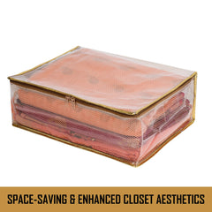 Heart Home Saree Cover | Clothes Storage Bag | Storage Organizer Bag | Zip Closure Saree Cover | Wardrobe Organizer | Mesh Transparent Saree Cover | 6 Inch | Pack of 4 | Golden