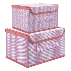 Heart Home Drawer Storage Box | Zig Zag Dhakkan Storage Box | Non-Woven Clothes Organizer | Storage Box with Handle | S | M | Pack of 2 | Pink